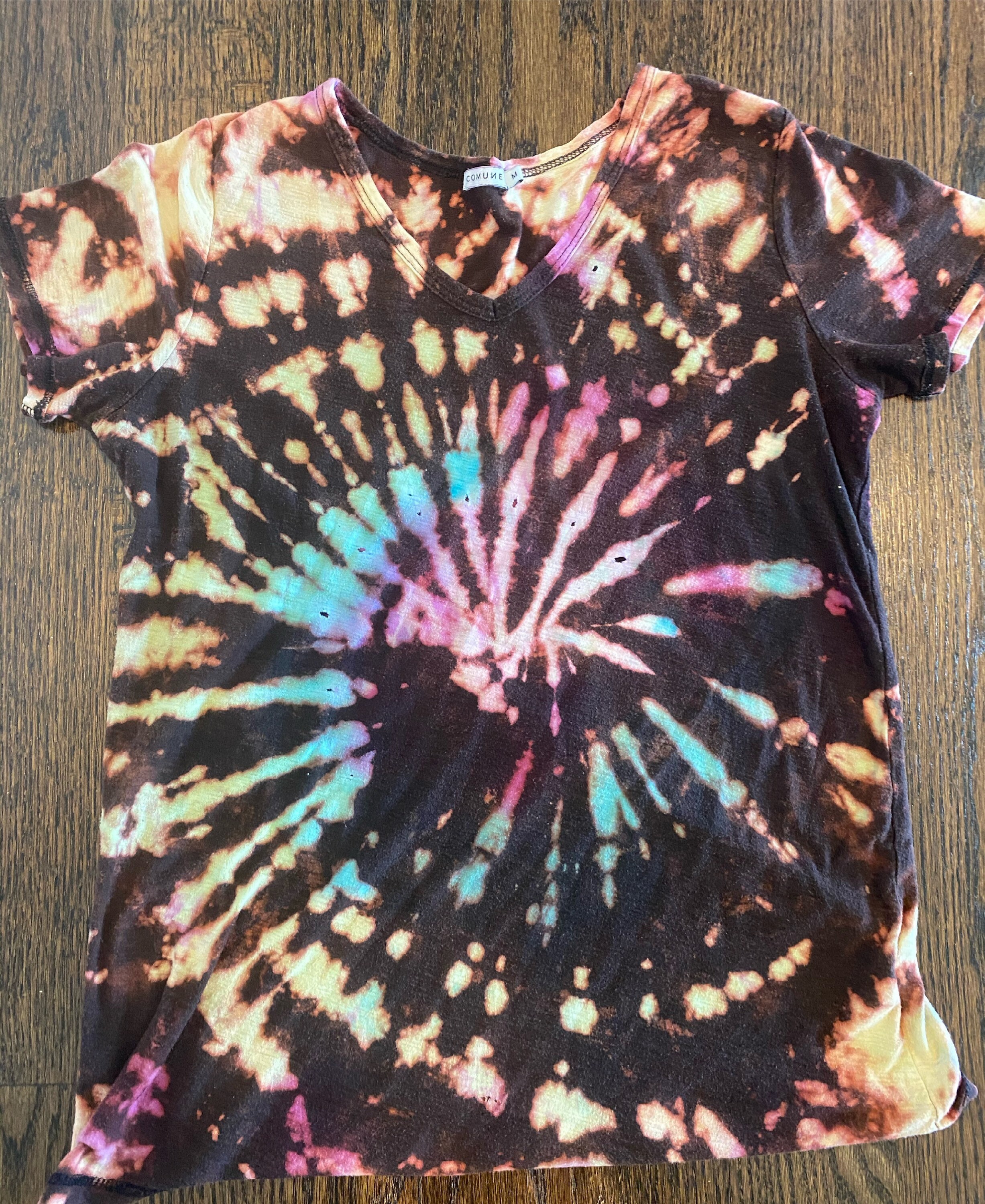 Reverse Black Tie Dye T Shirt for Women in Rainbow Swirl - Etsy UK