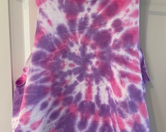 Maglietta a canotta muscolare rosa e viola in tie dye, tie-dye, taglia da donna XS, S, M, L, camicia a spirale tie-dye, camicia tie-dye con maniche tagliate