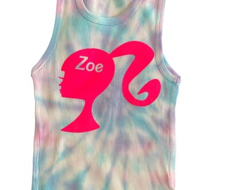 Canottiera per ragazze rosa e viola, canotta, tie-dye, tie dye per bambini, canotta personalizzata per bambini