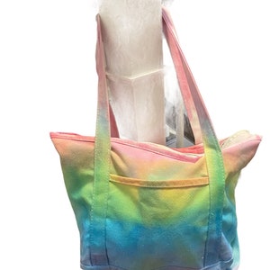 Premium cotton tie dye canvas tote in pink, yellow, orange, purple, blue, green, rainbow ombré tie-dye, handmade, large shoulder tote bag