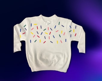 Sprinkles white crewneck cotton blend sweatshirt for kids, girls size 12 mos- 10 years , sprinkles pattern