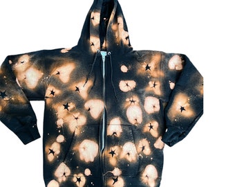 Bleach Tie Dye ZIP UP Hoodie// Black Zip up Hoodie // Forest Green