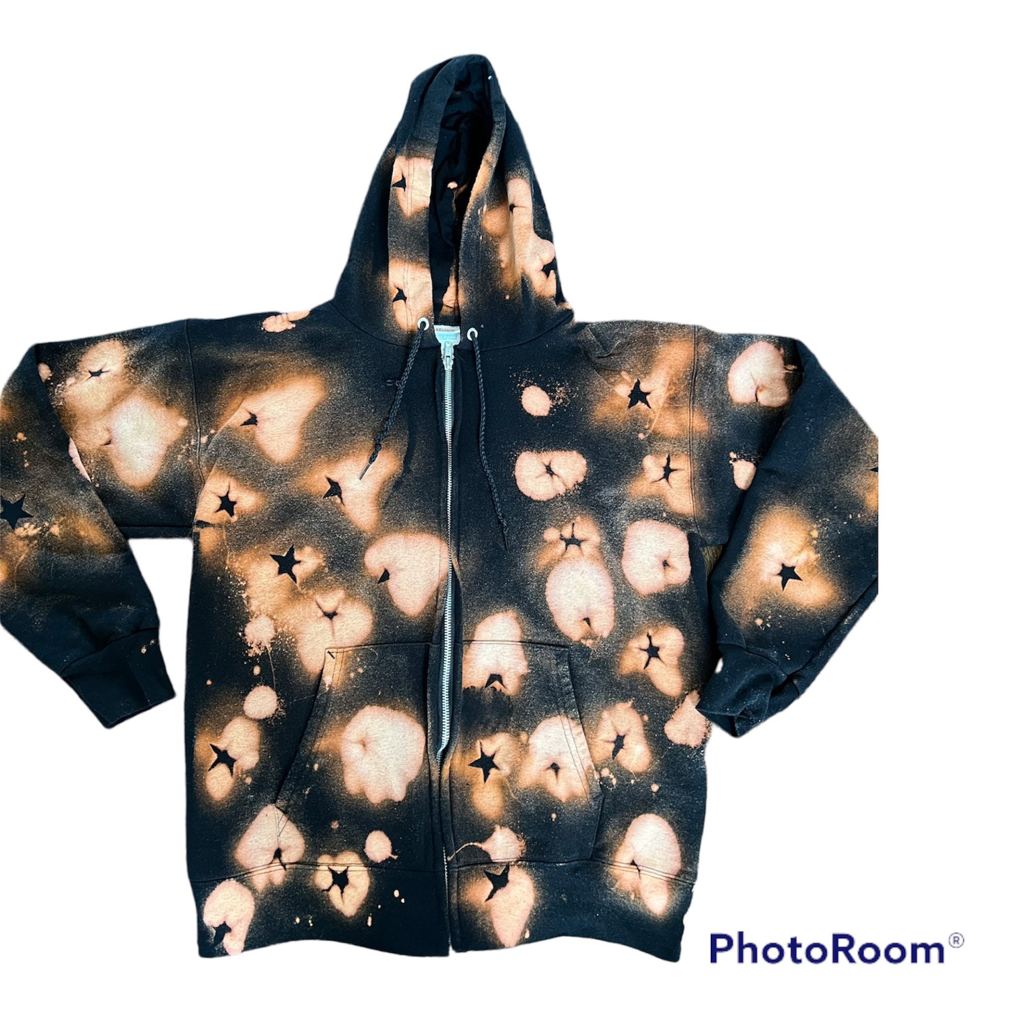 DESCENDANT BLEACH TIE DYE HOODY 新品 Bleach Dye, Reverse Tie Dye Star Design Hoodie Sweatshirt, Cotton