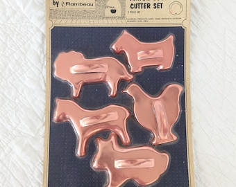Vintage Copper Tone Animal Cookie Cutters - Set of 5 - New Old Stock