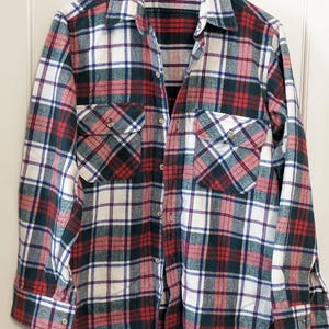 Vintage Woolrich Plaid Flannel Button Down Shirt with Chest Pockets, See Measurements