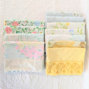 Vintage Pillowcases in Various Colors, Patterns, and Sizes, Floral, Striped