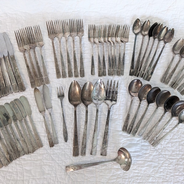 Antique Oneida Nobility Plate Caprice Silver Plated Silverware, Knives, Forks, Spoons, Serving Pieces