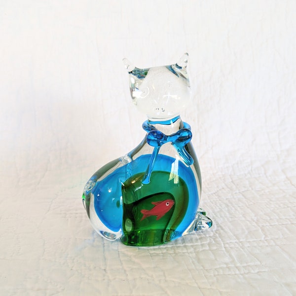 Vintage Lenox Handcrafted Art Glass "Kitty's Caper" Decorative Figurine, Glass Cat Paperweight