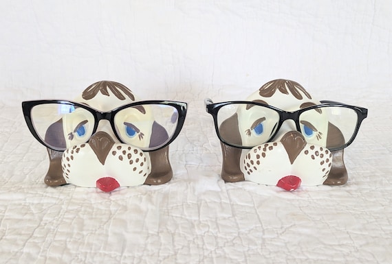 Vintage 1974 Handmade Ceramic Puppy Dog Eyeglasse… - image 1