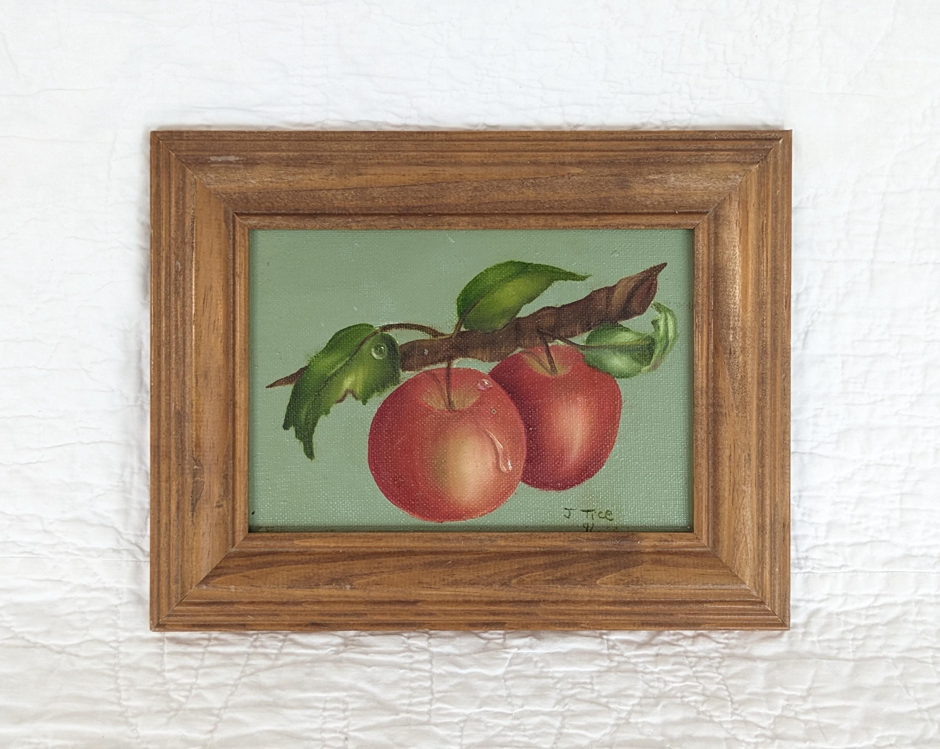 Apple - yuo 1992 Vintage 1992 Original Signed Still Life Painting on Canvas, Apples