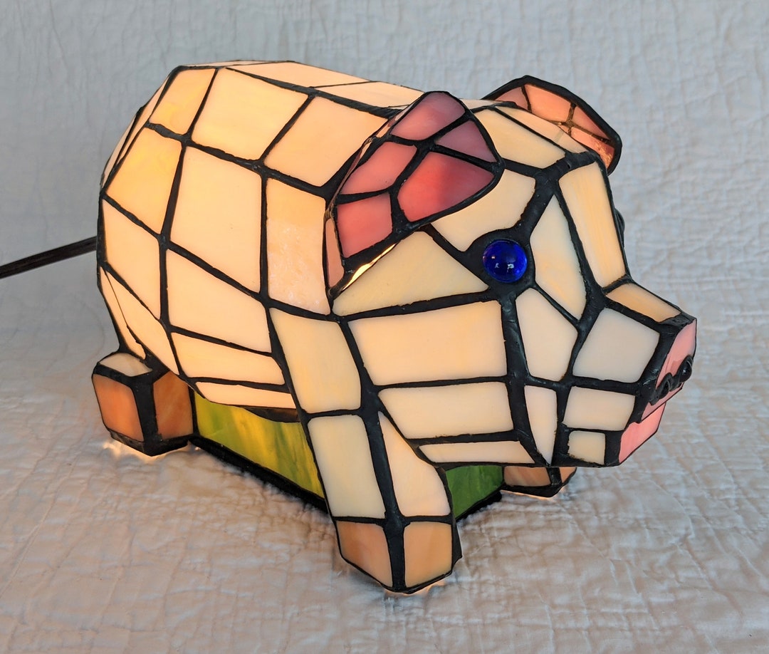 Vintage Stained Glass Pig Table Lamp Nightlight Accent Lamp Etsy