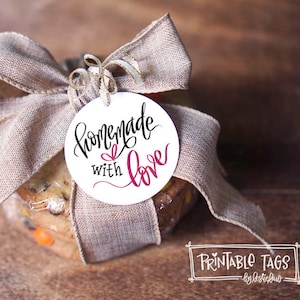 Etiqueta para galletas con letras a mano para imprimir, hecha en casa con amor / Etiquetas circulares y cuadradas de 2" / Descarga digital instantánea en formato PDF o JPG / Delicias horneadas