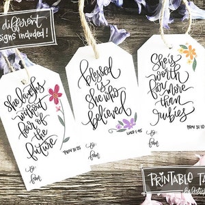 Etiquetas de 2x3,5" com letras feitas à mão para MULHERES Cristãs | 3 versículos bíblicos DIFERENTES | Arquivos digitais para download instantâneo para impressão | Etiqueta de presente com escrituras femininas