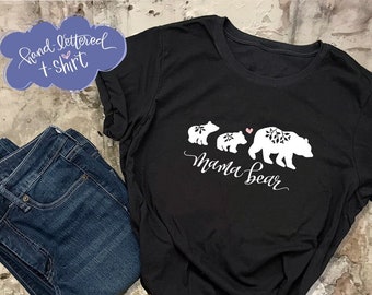 Mama Bear Tee | Mom and TWO Babies | 100% Handlettered & Illustrated | Present for Mother | Mother's Day | Birthday Gift | Baby Shower Gifts