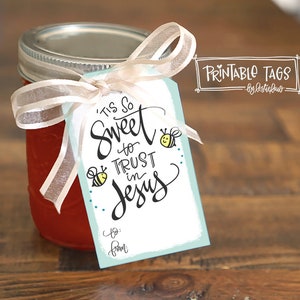 DRUCKBARE Christliche Geschenkanhänger | Erzeugt 2x3,5" Tags | Tis So Sweet to Trust in Jesus | Sofortiger digitaler Download PDF JPG | Niedliche Ermutigung