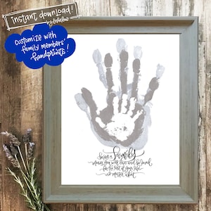 Family Handprint Keepsake | PRINTABLE Hand Lettered Instant Digital File | DIY Add Family Members' Hands | Framable Quote | Wall Art Project