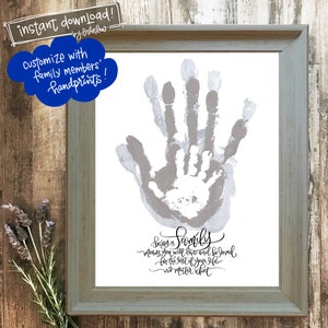 Familie Handafdruk Aandenken | PRINTABLE HandLettered Instant Digital File | Doe-het-zelf voeg de handen van familieleden toe | Framable Quote | Kunst aan de muur Project