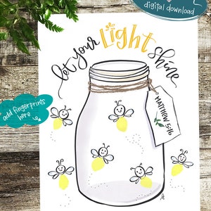 Deja que tu luz brille Manualidad con huellas dactilares / 100 % hecha a mano e ilustrada / Descarga DIGITAL Lección de la escuela dominical / Versículo bíblico de Mateo 5:16