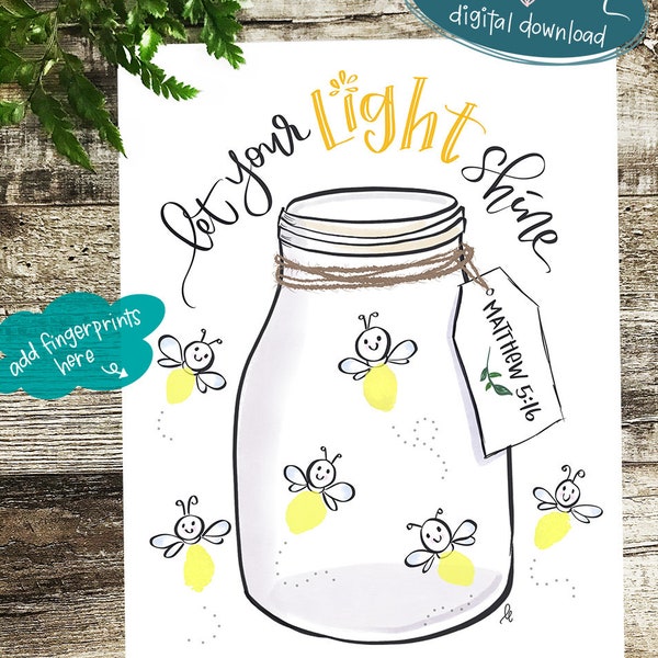 Let Your Light Shine Fingerprint Craft | 100% Hand Lettered & Illustrated | DIGITAL Download Sunday School Lesson | Matthew 5:16 Bible Verse