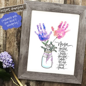 NANA handafdruk Art Craft | 2 Versies Inbegrepen: Jij houdt mijn hand vast / ONZE handen | Voor één kind of broers en zussen | AFDRUKBAAR Instant jpg-bestand