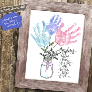 Art de l'empreinte de la main | Cadeau pour grand-mère | PRINTABLE 3 Stems Hand Lettered 8x10 Keepsake | Téléchargement numérique instantané JPG | Projet de bricolage amusant pour enfants