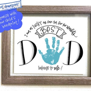 World's Best Dad Handprint Art Craft | Father's Day Keepsake Gift | Add Child Hands | PRINTABLE Hand Lettered Instant Digital Download JPG