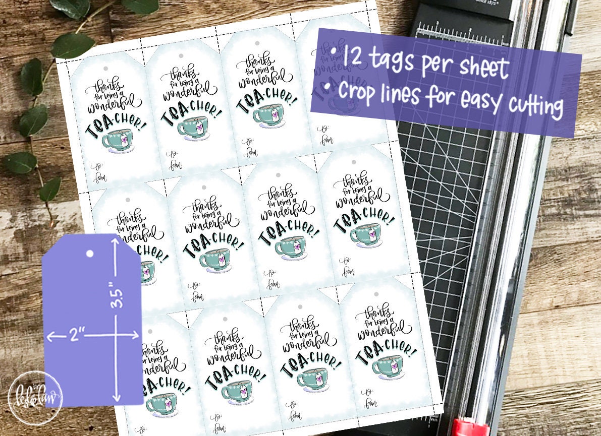 Teacher Gift Tag Hand Lettering | PRINTABLE Tags for Tea Gifts ...