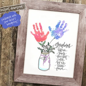 Handprint GRANDMA Gift | Grandmother Keepsake | PRINTABLE Hand Lettered Art | Add Baby's Hands Project | Framable Special Instant Digital