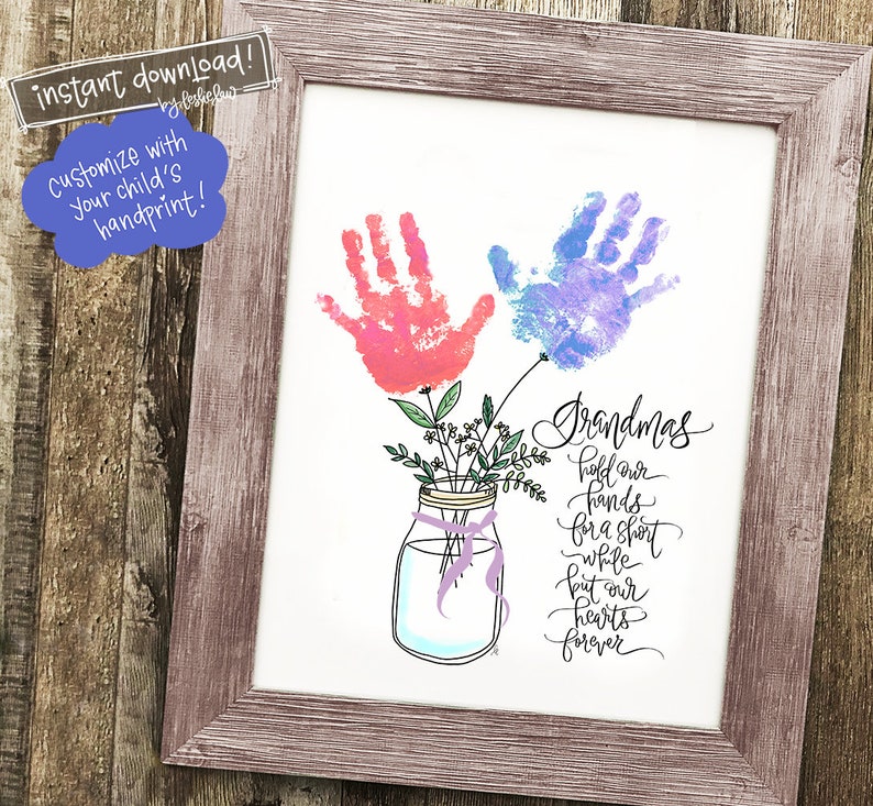 Handprint GRANDMA Gift | Grandmother Keepsake | PRINTABLE Hand Lettered Art | Add Baby's Hands Project | Framable Special Instant Digital 