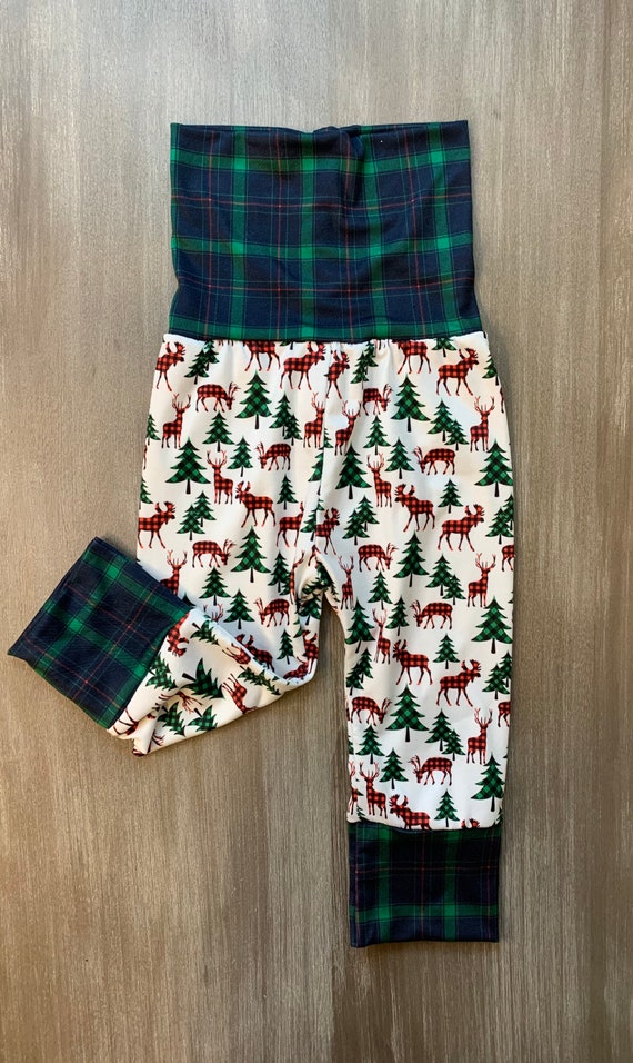 Holiday Moose Pajama Pants Green Plaid 
