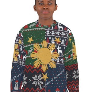 Philippines Filipino Ugly Sweater | Philippine Sun and Plaid Christmas Pullover | One of a kind Holiday Sweater| ABstract print.