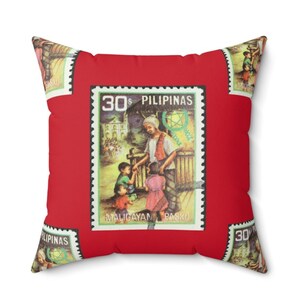 Philippines Filipino Christmas Maligayang Pasko at Mano Po  Tradition Spun Polyester Square Pillow