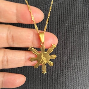 Philippine Sun & Star Map Gold Plated Necklace | Filipino  necklace