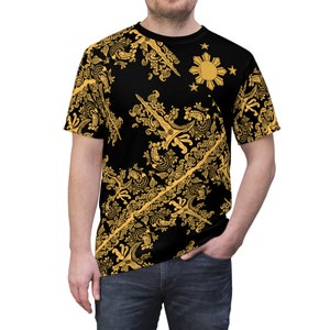 Philippine Batik inspired Unisex Cut N Sew Tee | Black  Gold theme Crisply PRINTED