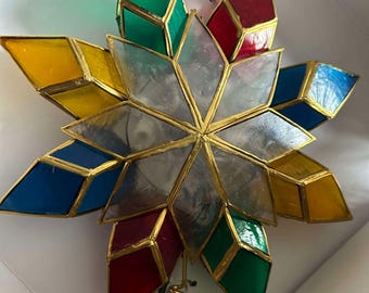 Philippines Traditional Capiz Star Tree Topper/Multi Color Christmas Tree Topper, 9 inch & 13 inch  ( including coil)  Two sided /  capiz.