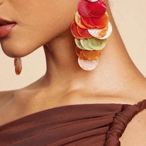 Philippines Filipino native  Capiz  Shell  Multi-colored Dangling Earrings