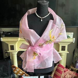 Filipiniana Filipino Outfit . Petite / Small size women, teens   Hand Painted Organza Wrap Around Shawl Alampay.