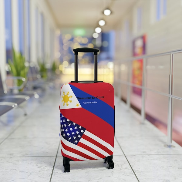 Personalized Mixed Philippines USA Flag theme Luggage Cover | Suitcase Protector | Crisply Printed , Washable.