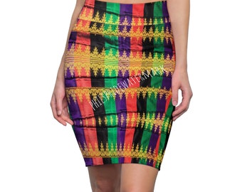 Philippinen Fillipino Batik Inspiriert Karierter Feiertags Damen Bleistiftrock | Knallig BEDRUCKT | Multikulturelle Batik-Kleidung |Filipiniana