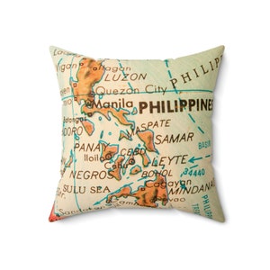 Philippine Vintage  Map Faux Suede Square Pillow | Philippine Map   pillow Home Accent | Filipino gift Idea