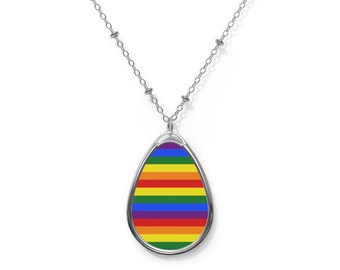 Pride LGBTQ  Oval Necklace | Rainbow Pride Color Necklace | Holiday Gifting | One of a kind Gift for LGBT Community.