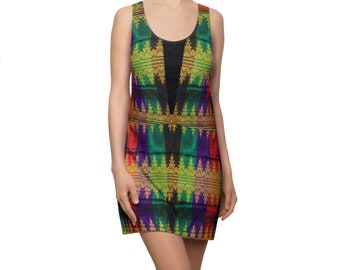 フィリピン フィリピン風の鮮明なプリントのバティック風レーサーバックドレス | 多文化ドレス | フィリピン独立記念日の服装