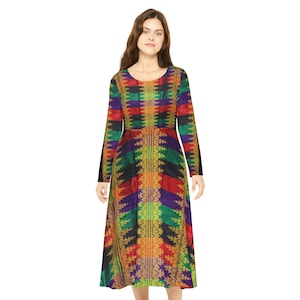 Philippines  Filipino Crisply PRINTED Batik inspired Women&#39;s Long Sleeve Dance Dress | Mindanao Batik Multi Cultural Costume