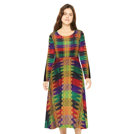 bohemian dress philippines Filipino Crisply PRINTED Batik Inspired Women's Long Sleeve Dance | Mindanao Batik Multi Cultural Costume Azazie Oasis newjuly2024 Color:ZNC A classic maxi dress
