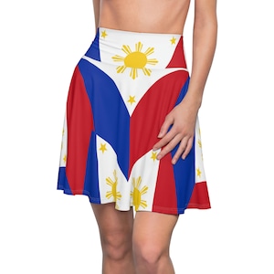 Philippines Filipino Flag inspired Women&#39;s Skater Skirt | Multi Cultural Costume | Philippine Independence day celebration Attire.