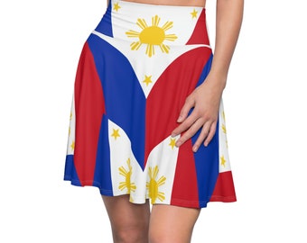 Falda patinadora para mujer inspirada en la bandera de Filipinas / Disfraz multicultural / Atuendo para celebración del Día de la Independencia de Filipinas.