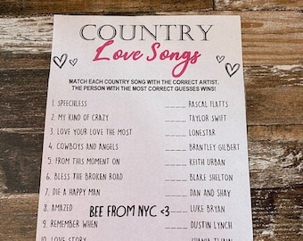 Country Love Songs Bridal Shower Game- Virtual PDF