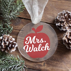 Teacher Apple 3.5&quot; Clear Acrylic Ornament - Teacher Gift Personalized Acrylic Disc Christmas Ornament - Educator Custom Holiday Ornament