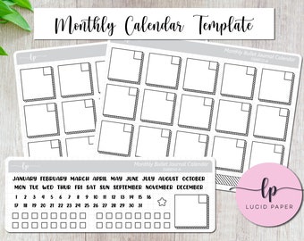 Monthly Bullet Journal Calendar Template - Bujo Month Matte Stickers - Minimalist Bujo Month Stickers