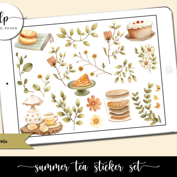 Summer Tea Digital Stickers - Cute Summer Floral Digital Planner Sticker Set - Whimsical Summer Themed Digital Stickers